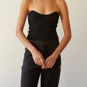 Crescent Raya Ribbed Corset Top Black size L